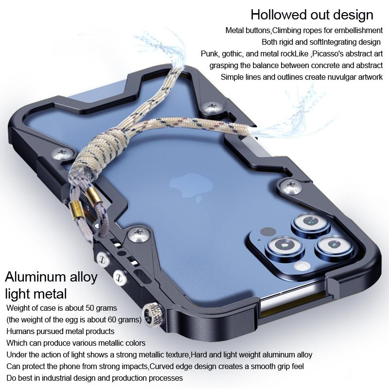 For iPhone 13 Pro Max 6.7 inch Protective Case Aluminium Alloy Metal Phone Cover with Strap