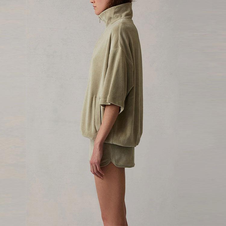 Fear of God Essentials Velour Mockneck Pullover With Three-Quarter Sleeves Women Tops Sea-Foam FOG-SS22-225