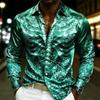 Luxury Men  Silk Satin Shirt Rose Floral Jacquard Long Sleeve Slim Fit Formal Evening Wedding Prom Party Business Dress Shirts