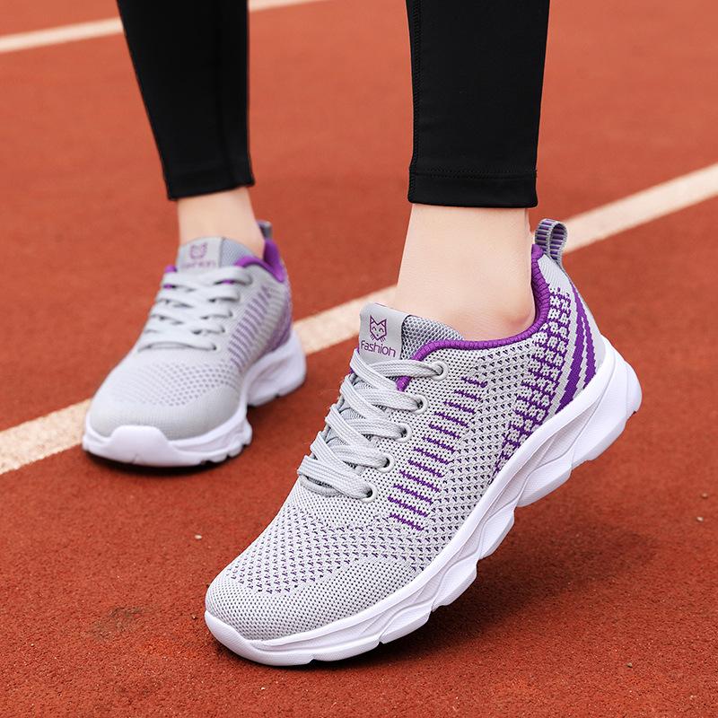Spring and Autumn Women's Shoes Mesh Breathable Sneakers Women's Walking Casual Travel Shoes Lightweight Flying Weaving Student Running Shoes