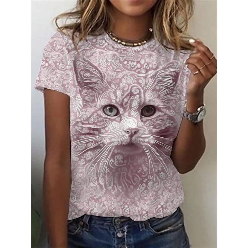Summer Round Neck 3D Feather Animal Simplicity Print Top Fashionable Casual Short Sleeved Women's T-shirts