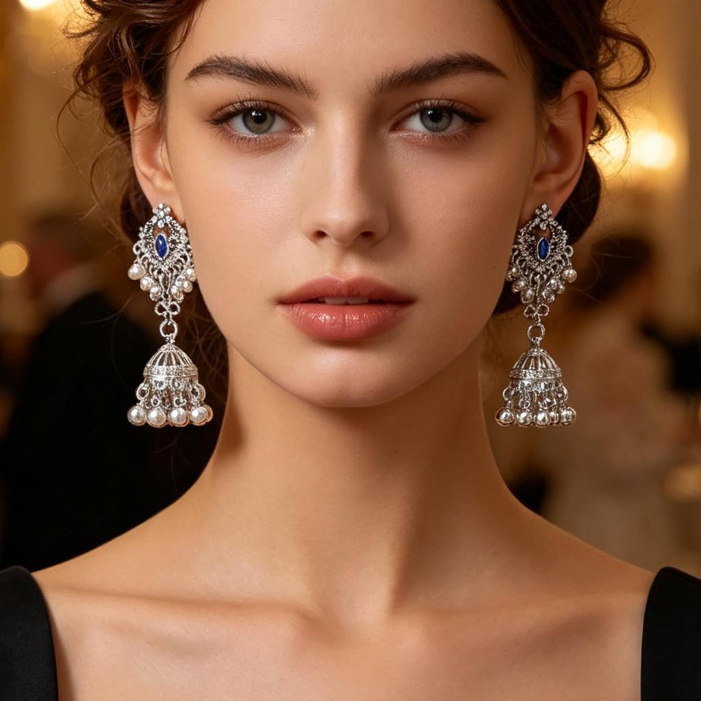 Bohemian Pearl Bell Earrings with Rhinestone Tassels