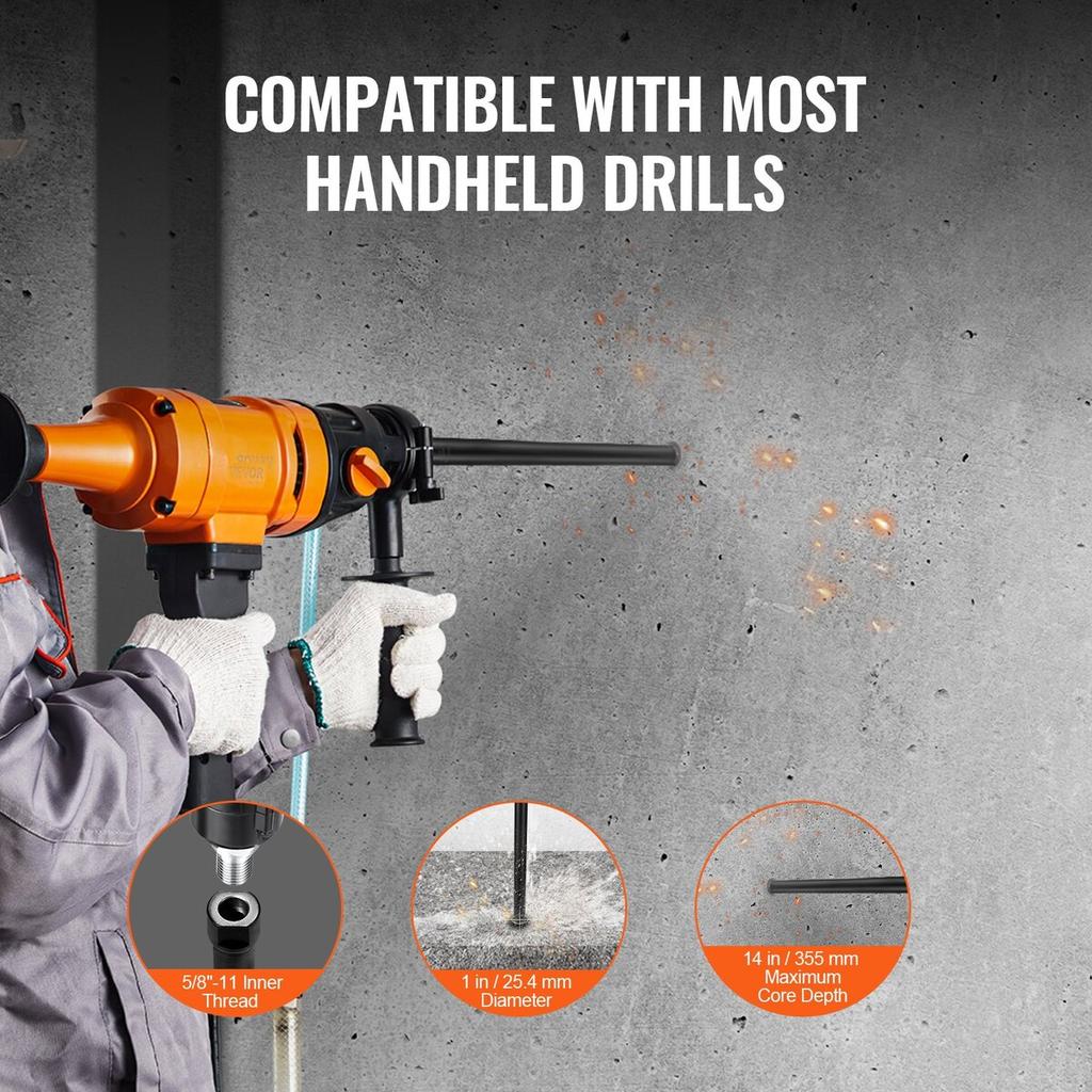 Core Drill Bit, 1" Wet Diamond Core Drill Bits, 14" Drilling Depth Concrete Core Drill Bit, 5/8"-11 Inner Thread, Laser Welding, Diamond Wet Coring
