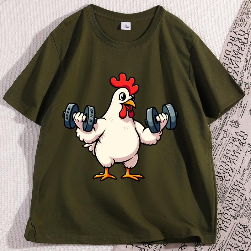 Chicken Workout Tshirt Cotton Casual Funny T Shirt Men Bodybuilding Tees Crewneck Short Sleeve Tshirt Breathable Streetwear