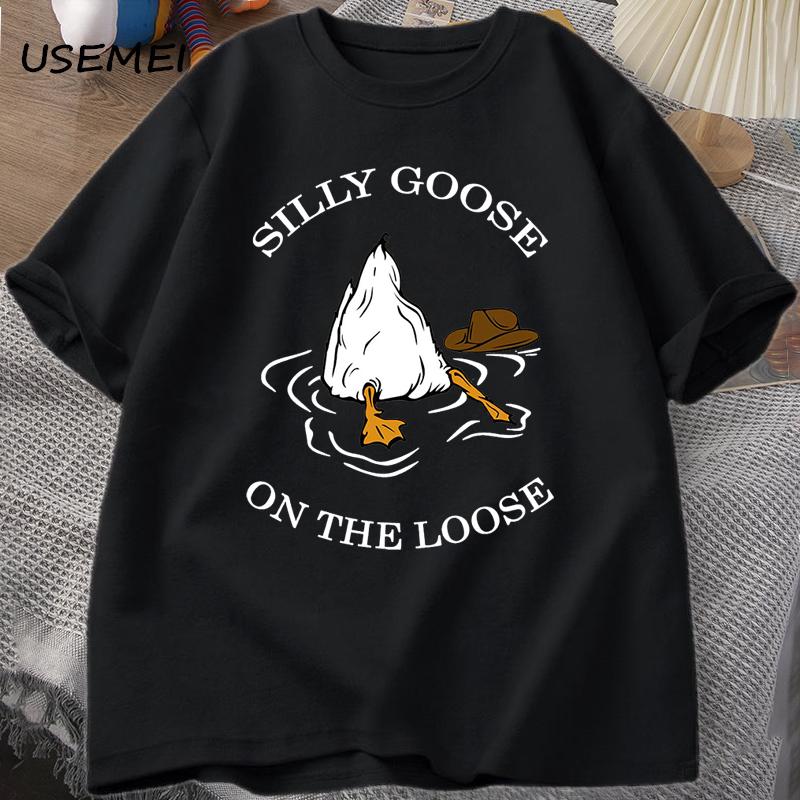 

Silly Goose on The Loose T-shirt Cotton Short Sleeves Funny Animal Printed T Shirt Streetwear Tee Shirt Men s Oversized T Shirt XXXL чёрный