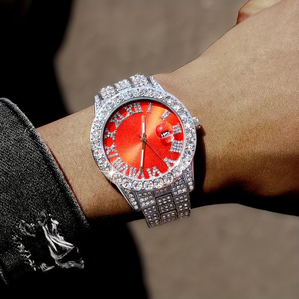 3-piece Hip Hop Rhinestone Watch Set - Couple Fashion Quartz Watch for Party and Street Style