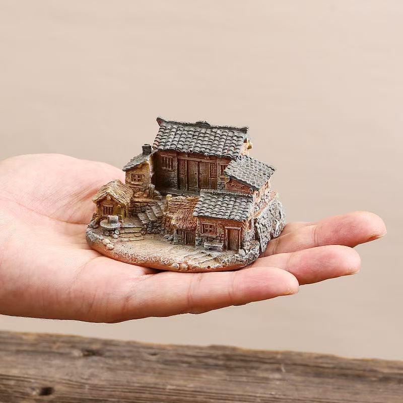 Rural old house decoration small model desktop creative micro landscape courtyard potted bonsai decoration
