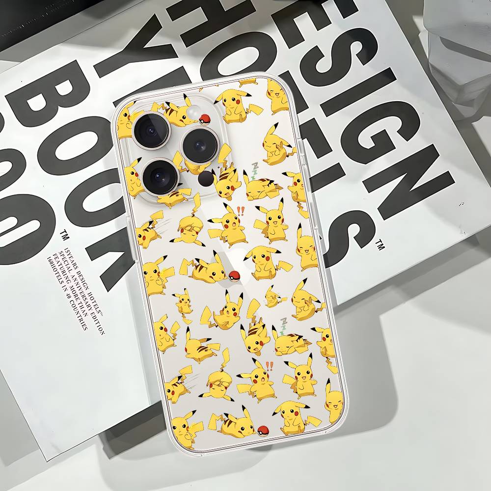 Cute Cartoon P-Pokemon Phone Case For IPhone 17 16 15 14 Plus 13 12 11 Pro Max Phone Back Cover Transparent Shockproof Cover