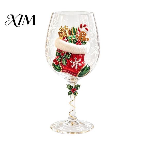 Schneemannmusterkelch Weihnachts-Stielweinglas, Schneemann/Weihnachtsmannkranz/Elch/Weihnachtsbaum Handbemalt, Elegantes Trinkglas Kreatives Stielglas für