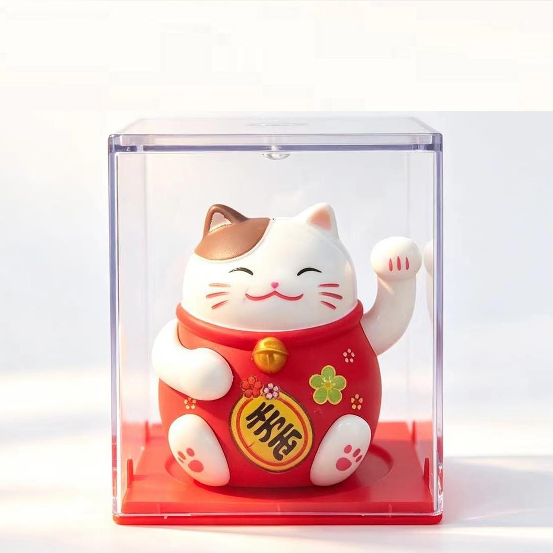 Solar-Powered Maneki-Neko Waving Cat Car Ornament красный