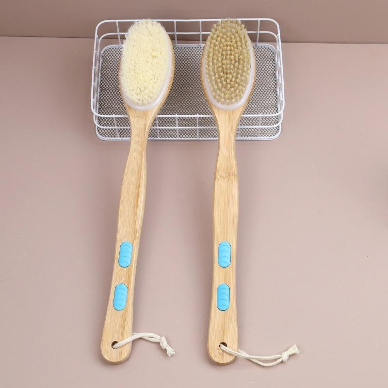 Bristle Shower Brush with Non-slip Long Wooden Handle Exfoliating Massage Scrubber for Back Foot Body Bathing