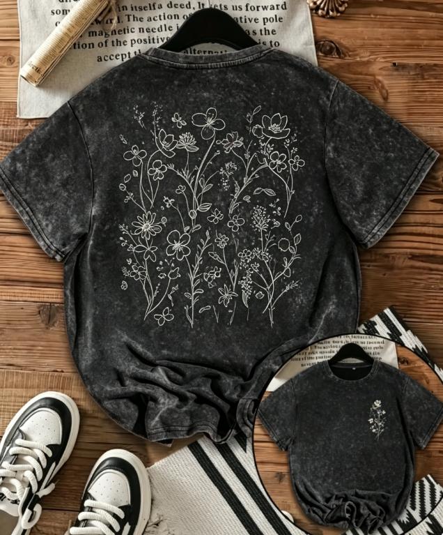 Modisches Retro-T-Shirt mit Schneeflocken-Waschdruck, ein Must-Have Modeartikel für den Sommer