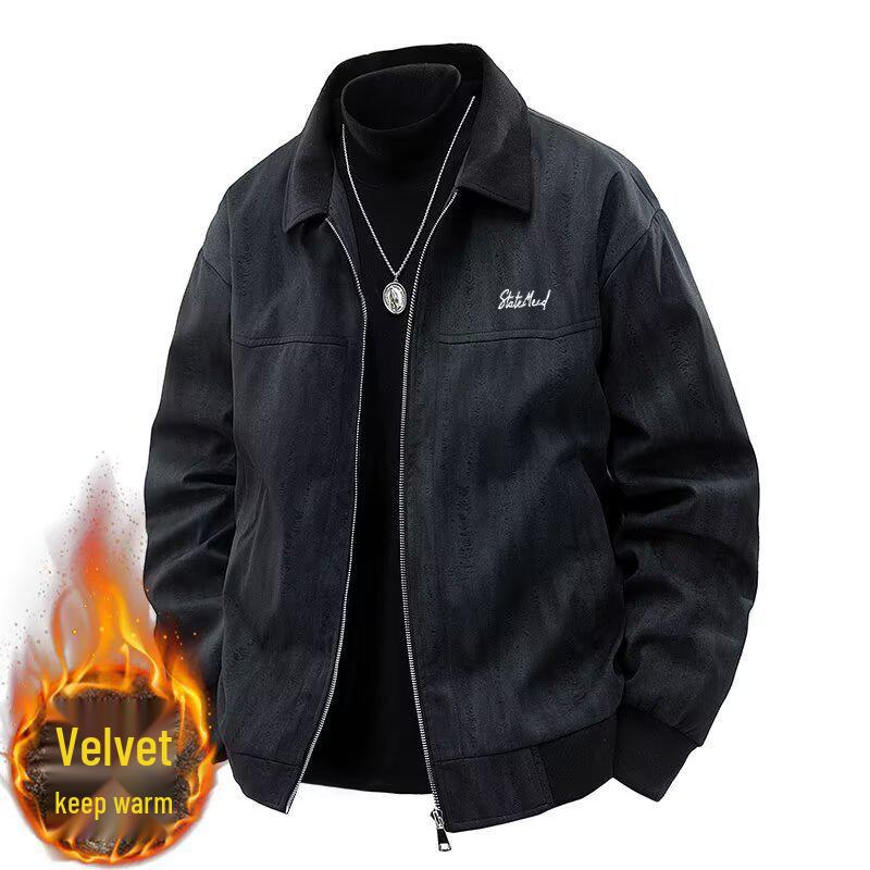Korean Retro Wellington Gradient Jacket, Plus Velvet, Loose Fit - Trendy Men's Autumn/Winter Style