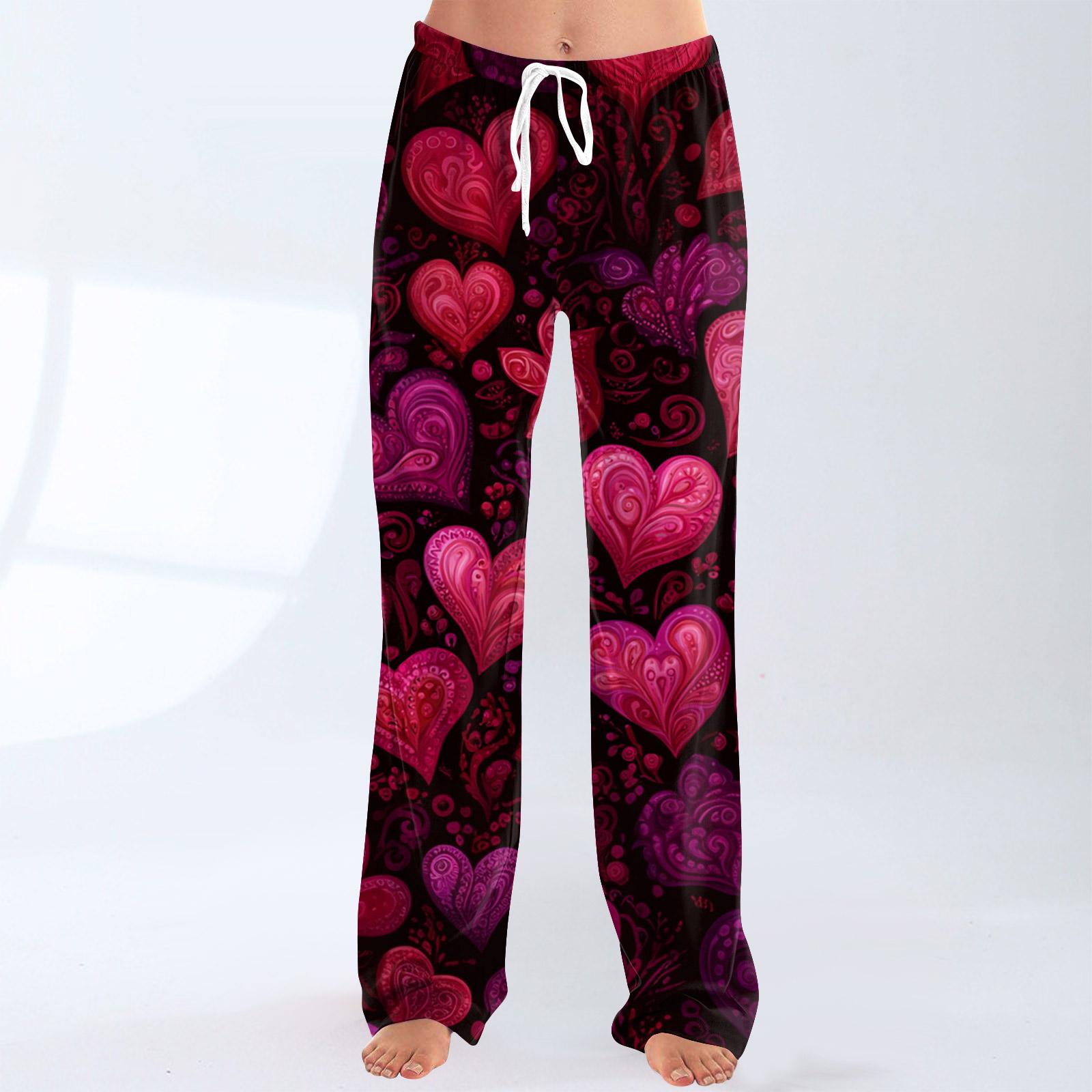 

Жіночі Модні Вільні Повсякденні Штани з Принтом Серця до Дня Святого Валентина L білий