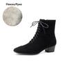 Fashion NEW Autumn Women Boots Kid Suede Leather Shoes for Women Round Toe Chunky Heel Shoes Lace-up Zip Ankle Boots Comfort Daily Shoes