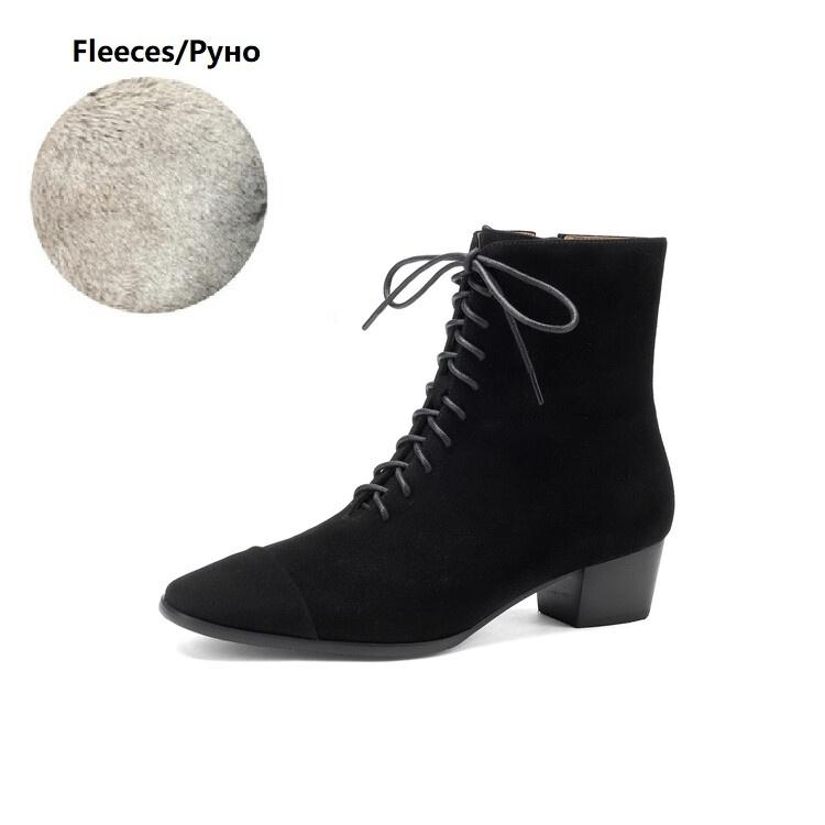 Fashion NEW Autumn Women Boots Kid Suede Leather Shoes for Women Round Toe Chunky Heel Shoes Lace-up Zip Ankle Boots Comfort Daily Shoes