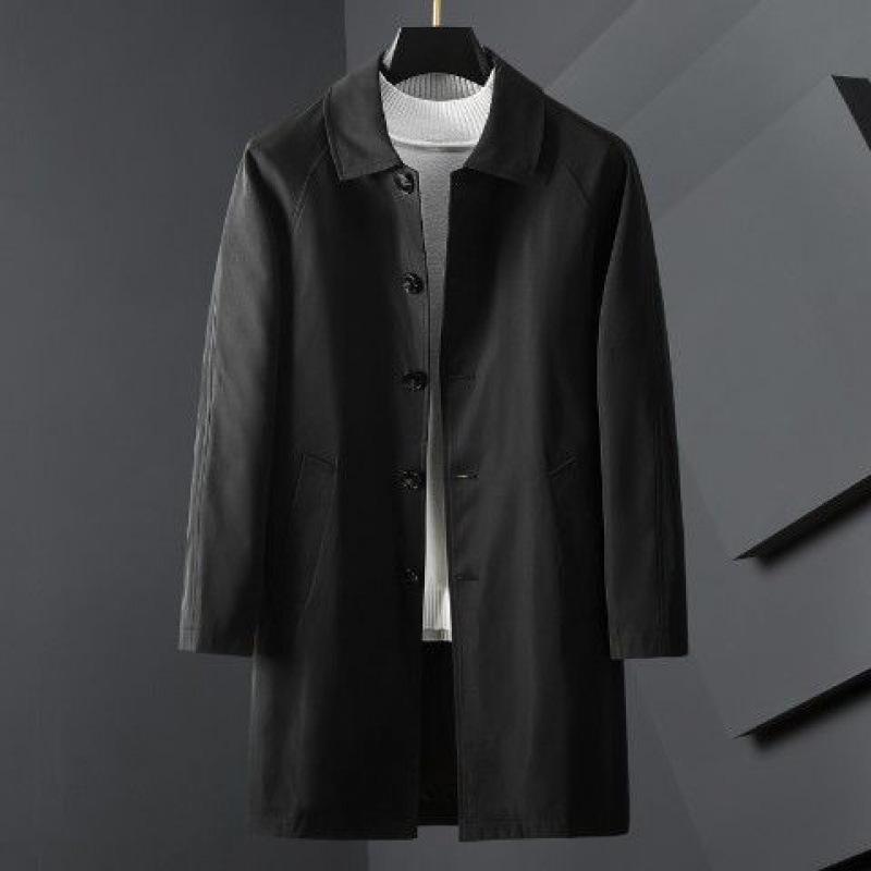 

Autumn Thin Mid-length Windbreaker Men s Fashion Jacket Casual Wear Men s Korean Style Top Lapel L чорний