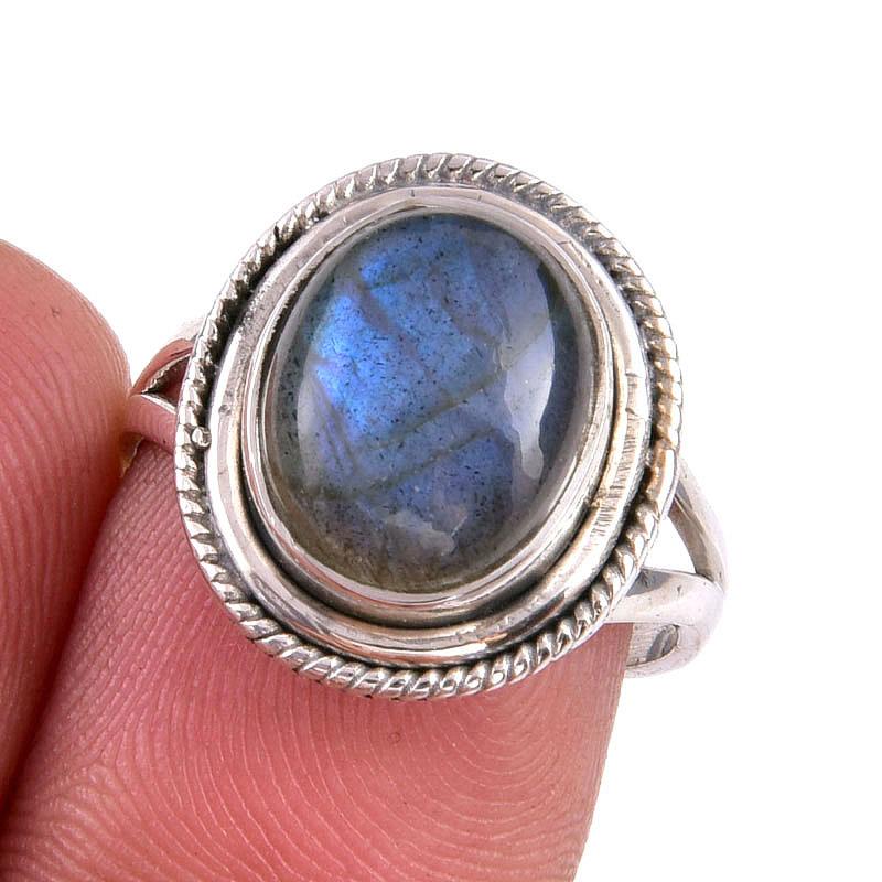 

Natural Labradorite Gemstone 925 Solid Sterling Silver Jewelry Ring Size 7 B0D05