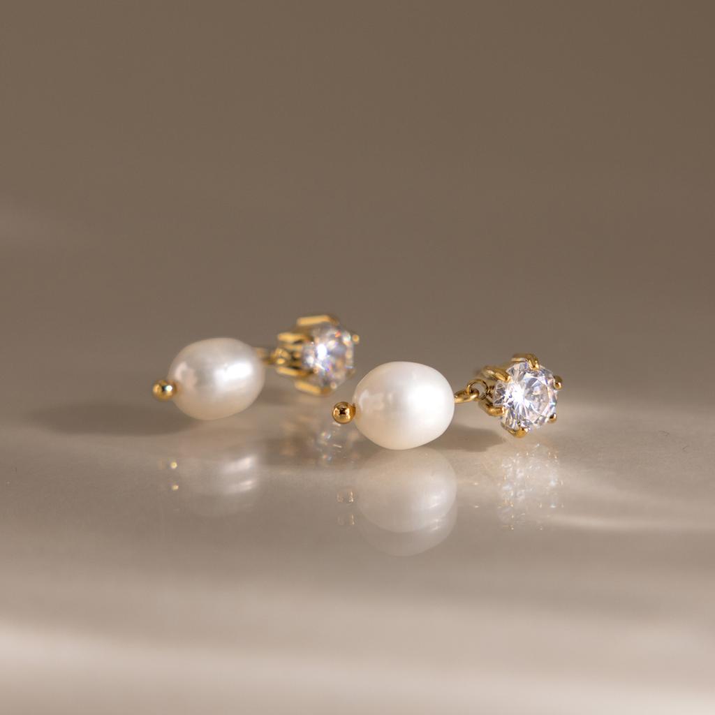 Youthway Sweet Pearl zircon Wedding Drop Earring 18K Gold PVD Plated Stainless Steel Lovely  Dangle Earring Party Jewelry