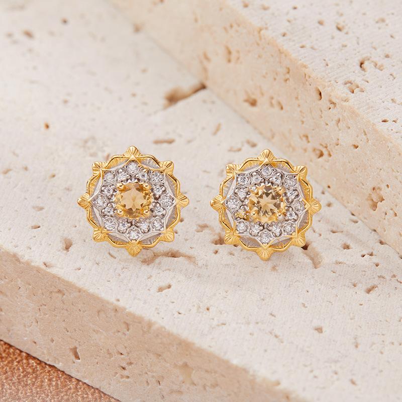 Natural Garnet Tanzanite Sapphire Topaz Stud Earrings Women'S S925 Sterling Silver Gemstone Ear Jewelry