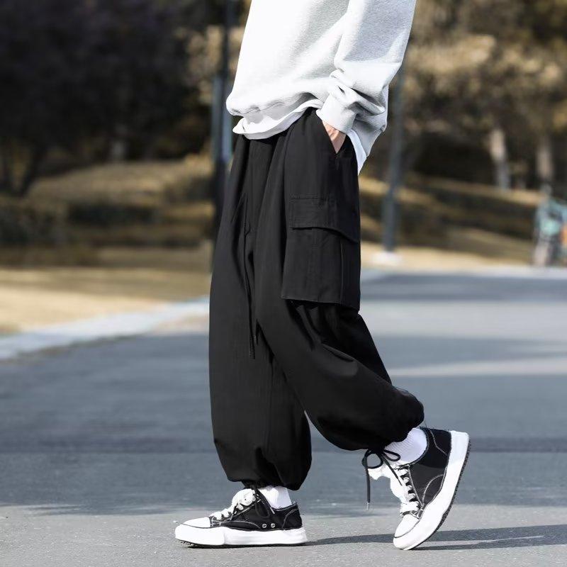 Multi-pocket overalls men's Korean version of trendy ins loose leggings men's pants handsome solid color casual pants
