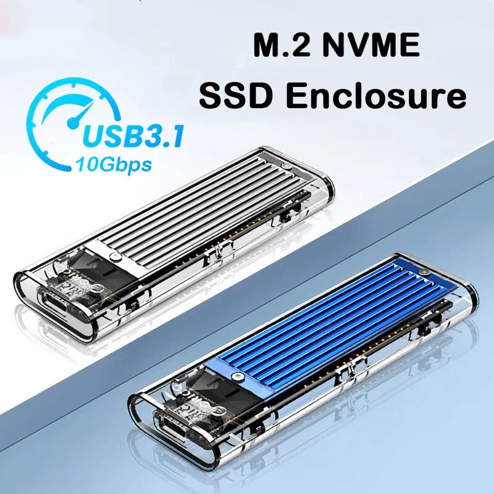 M.2 NVMe SSD Enclosure USB3.1 Gen2 External SSD Case Clear Hard Drive Adapter 10Gbps M.2 NVMe to USB Adapter Support UASP for PCIe NVMe SSD