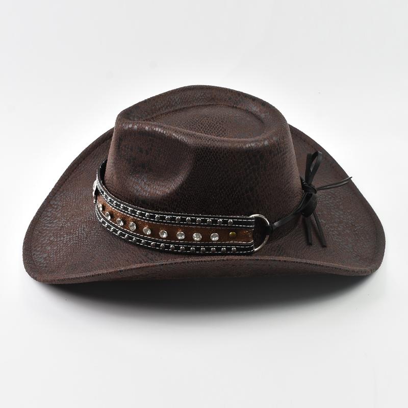 Fashion Cow Head Decorate Western Cowboy Hat Faux Leather Vintage Gentleman Jazz Hats for Men Panama Cowgirl Hat