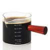 Espresso Shot Glass with Graduations and Wooden Handle, Double Spout Milk Cup for Coffee, Milk, Water, and Sake, Heat-Resistant Glass (150ml, 1 pc)