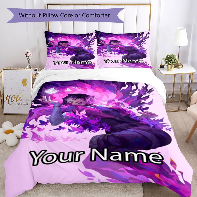 3pcs Custom Name Valorant Bedding Set Duvet Cover Closure Includes 1 Duvet Cover & 2 Pillowcases, Soft and Comfortable for All Seasons.