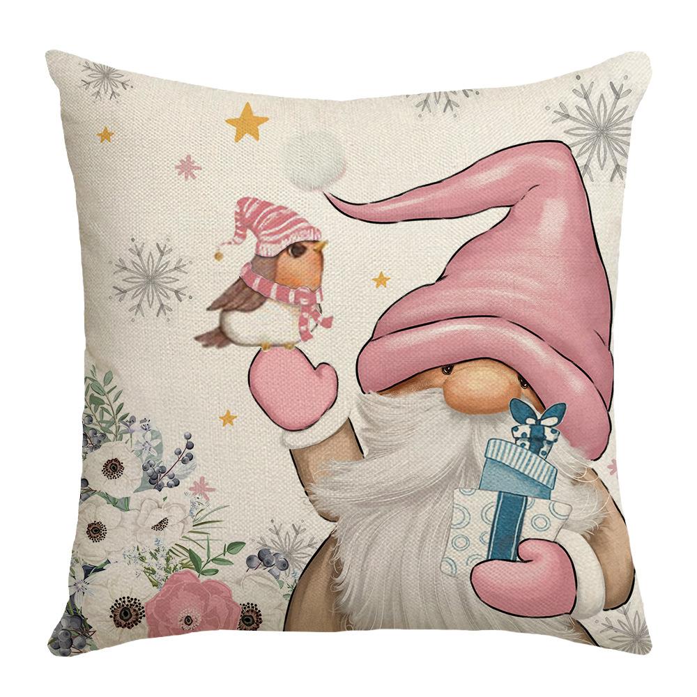 Pink Warm Snowflake Snowman Santa Claus Element Digital Printing Linen Material Home Sofa Pillow Cover