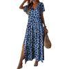 Summer Women's Crew Neck Short Sleeve Printed Maxi Dress, Casual Ladies Long Dress for Women European American Crossbody Apparel