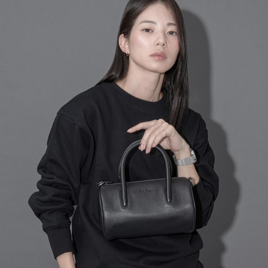 Bag Shoulder Small Black Leather Genuine Leather LEATHER BAG DRUM MINI BLACK [KLON] Men's Women's