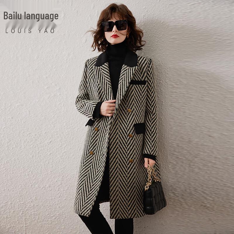 

Women s Winter Color-block Striped Lapel Coat XL