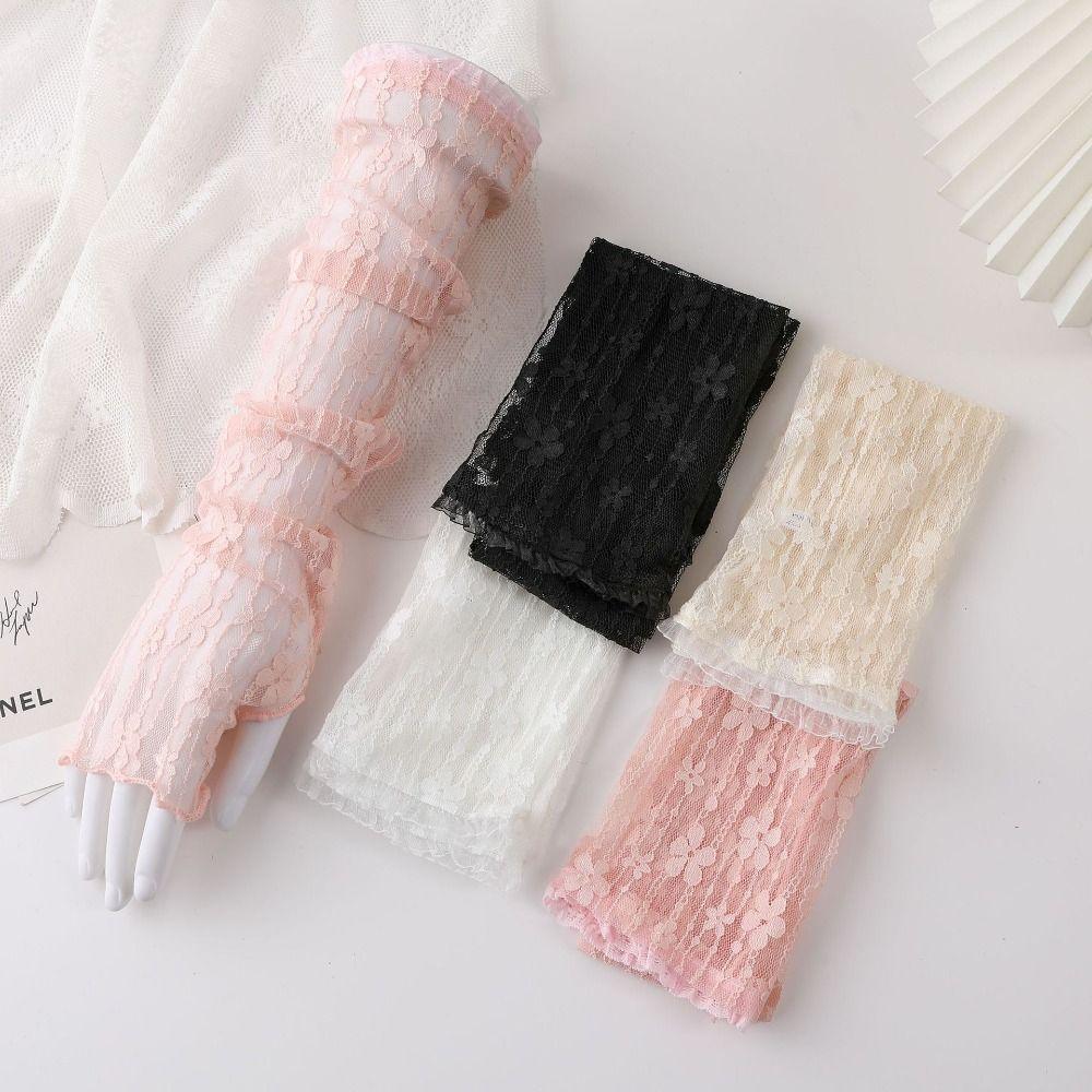 Lace Mesh Lace Arm Sleeves Breathable Driving Gloves Summer Outdoor Long Gloves Women