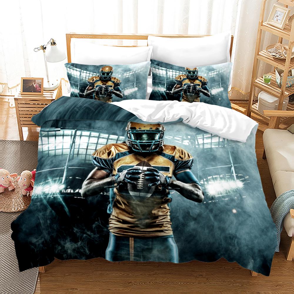 Hořící Fotbalová Sada Povlaku na Peřinu King Size Pro Kluky Ženy Muže Modrá a Červená Plamen Povlečení Polyesterový Potah na Přikrývku Sport