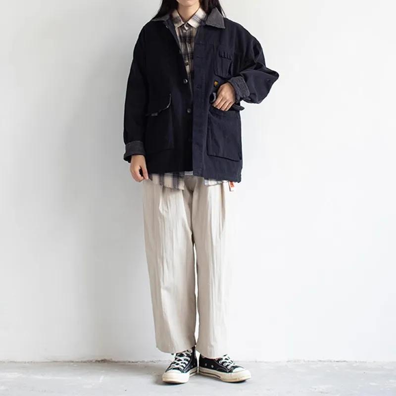 

Женская многокарманная куртка-карго весна-осень Американское винтажное тактическое пальто с воротником-лацканом Повседневная модная верхняя одежда XXL чёрный