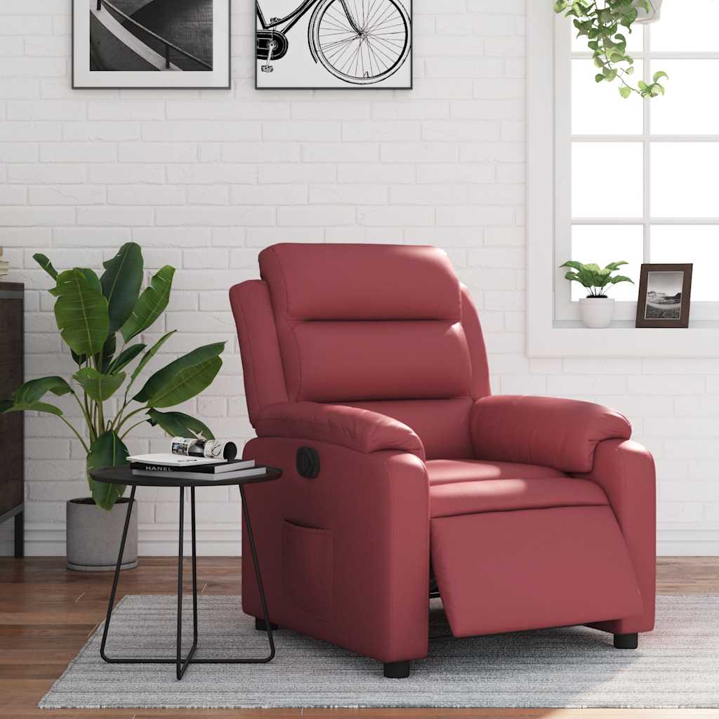 Electric Recliner Chair Burgundy Artificial Leather