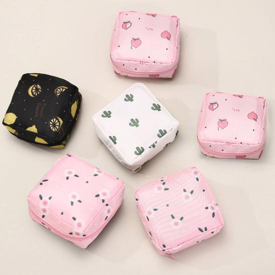 Úložný sáček na hygienické ubrousky Kreslený potisk Přenosný zip Velkokapacitní Kosmetické klíče na sluchátka Pouzdro na šperky Úložný obal na make-up