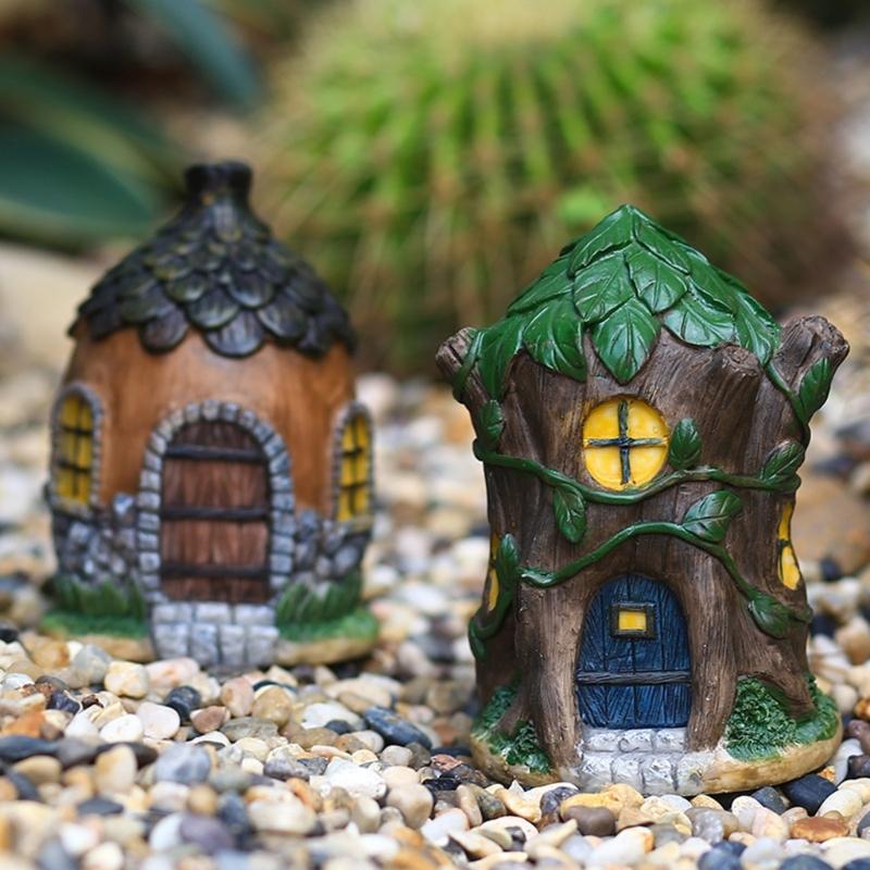 Resin House Miniatures Figurines Garden Decorations Outdoor Accessories Mini Crafts Small Home Garden Yards Decorations