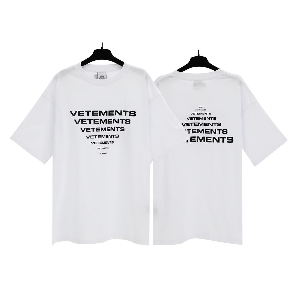 T-shirt in cotone puro a doppia filatura, lavata e invecchiata, con stampa di lettere Vetements, versione alta transfrontaliera, per uomo e donna