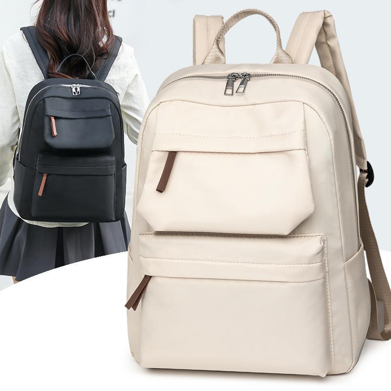 New Women's Backpack Lightweight Large-capacity Storage Travel Backpack Solid Color Student Schoolbag