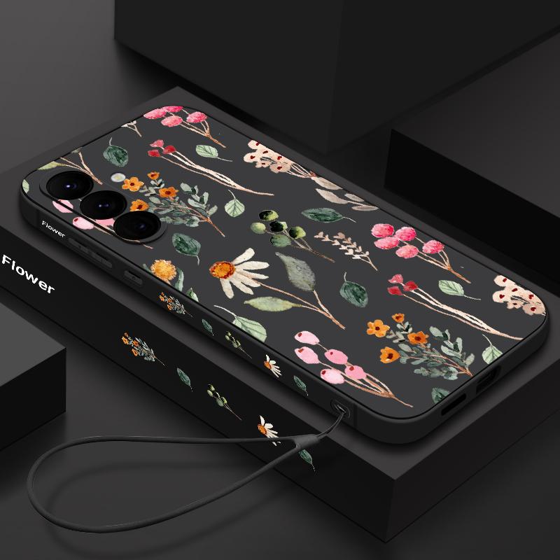 Flower Print Lanyard Case For Samsung Galaxy S24 S23 S22 Ultra S21 FE A14 A34 A52 A54 A15 A25 A35 A55 5G A16 A56 S25 Plus Cover