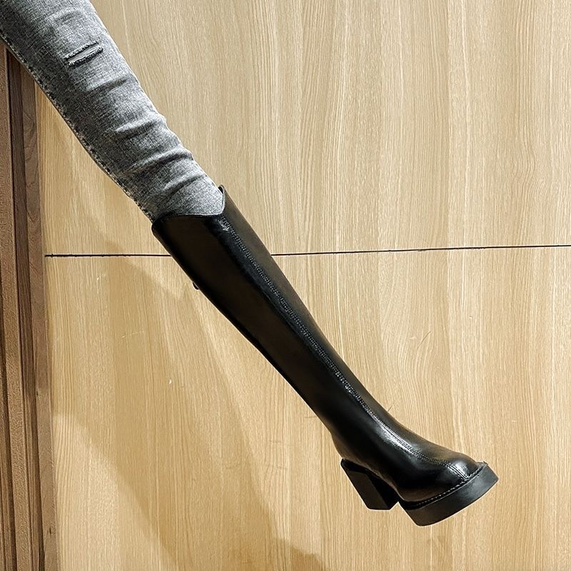 Soft leather boots women's tall boots autumn and winter boots foreign and thin high-heeled knight boots boots 2025 new