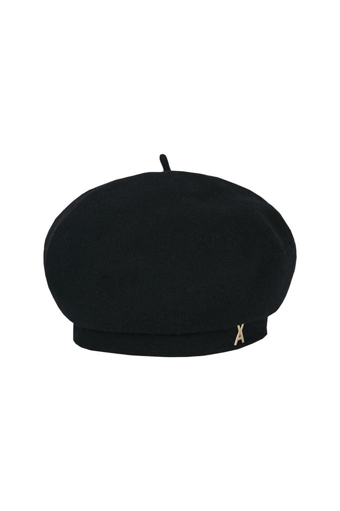 Stud logo wool beret Black [VARZAR]