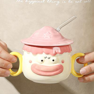 Japanische Handbemalte Tasse für Paare, lustiger Clown, Unterglasurfarben, Doppelohren, Verbrühschutz, hochwertig, großes Fassungsvermögen, Büro-Teetasse