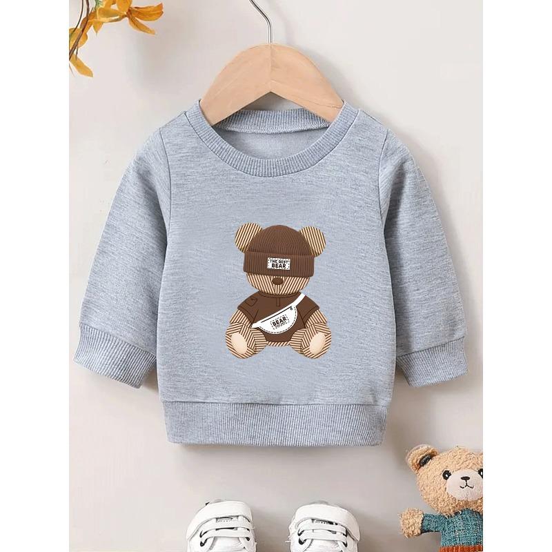 European Size Cartoon Bear Print, 0-3 Years ' Durable Wrinkle-Resistant Comfortable Spring/Fall Versatile Crew Neck Sweatshirt