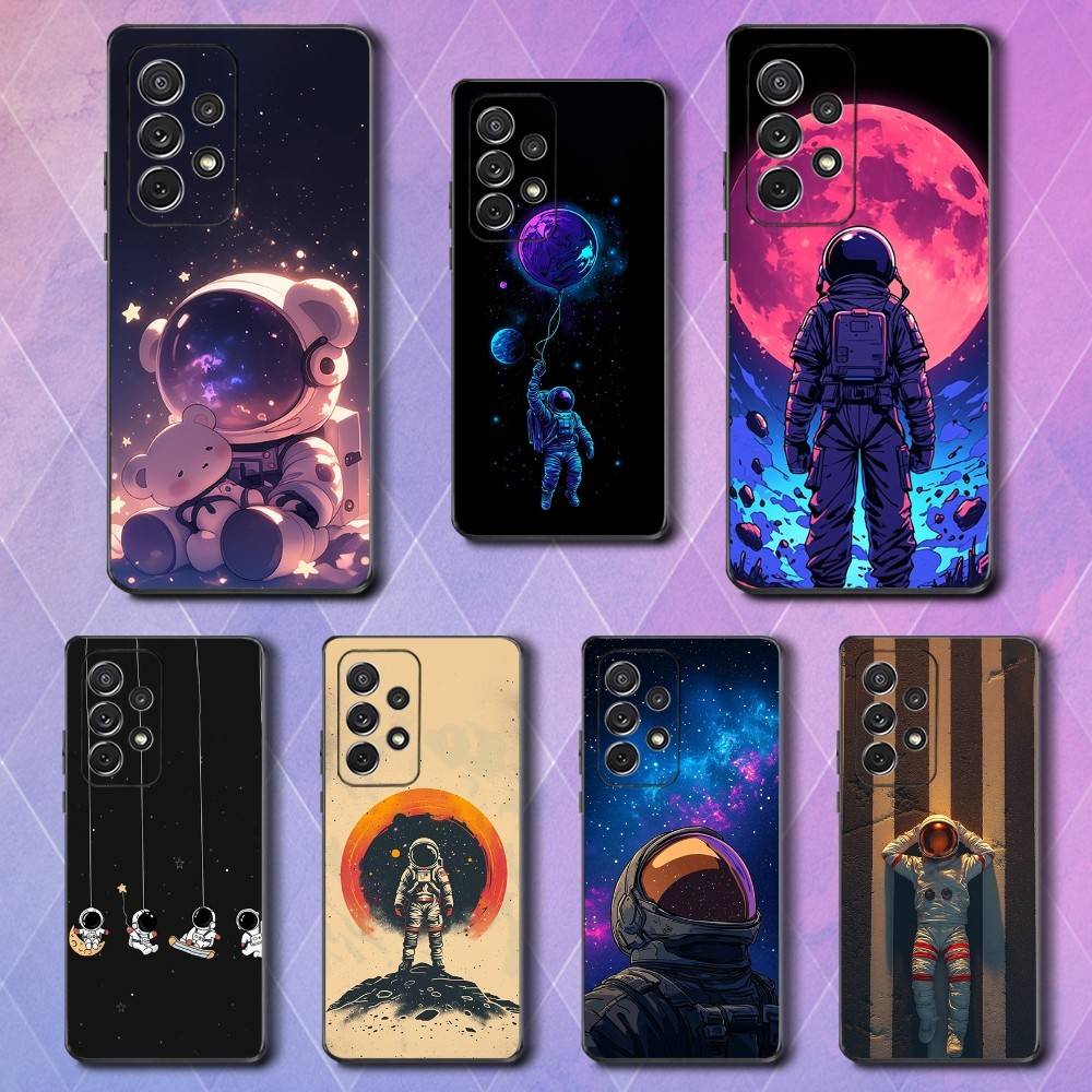 Cute Cartoon Astronaut Phone Case For Samsung S9,S10,S20,S10,S21,S25,S24,S23,Ultra,FE,Plus,Lite,Soft Silicone Black Cover
