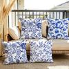Blue Pattern Cushion Cover Summer Linen Pillow Case Organic Fabric Cushion Cover DoubleSided Print Sofa Home Decor