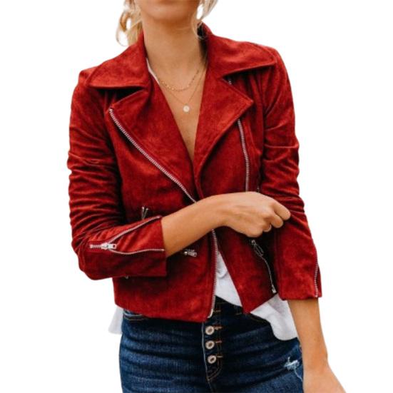 Women Fall Winter Jacket Zipper Closure Lapel Collar Regular Fit Solid Color Casual Shot Coat Long Sleeves Top Windbreaker