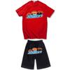 Mens Casual Sport Shorts Set With Tiger Head Print Cotton Blend Tee Straight Fit Mid-Length Pants